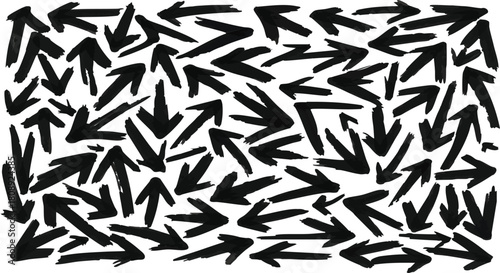 Bold black arrows vector background texture thick paint strokes pointer design element pattern.