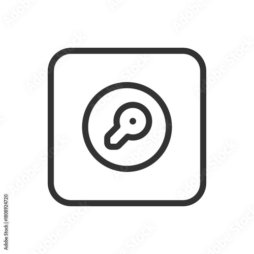 Real Estate Key Circle line icon – key inside circle outline vector for property access, home handover, secure listing key UI