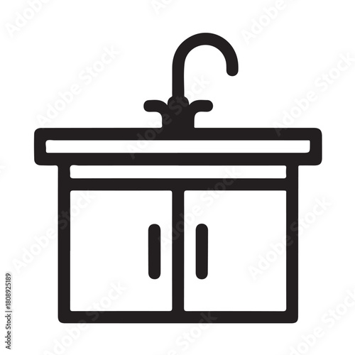 Modern Kitchen Sink and Cabinet Icon for Home Interior and Plumbing Design
