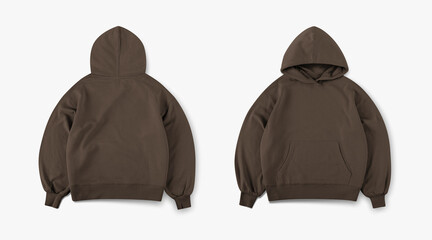 brown hoodie oversized, hoodie photo for mockup front and back view isolated on white background, brown hoodie mockup