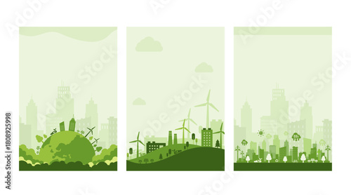 Eco, sustainable development concept. eco friendly technology. World environment, green ecology, ESG for business and organization. Green template and Vector illustration