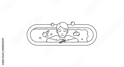 Relaxed person enjoying a soothing bath with bubbles and steam
