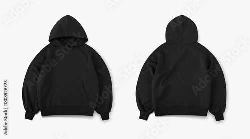 Картината върху платно black hoodie oversized, hoodie photo for mockup front and back view isolated on