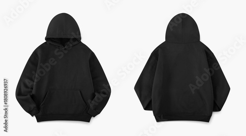 Photos black hoodie comfort, hoodie photo for mockup front and back view isolated on wh