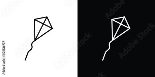 Flying a kite icon in line design. Editable stroke icon.
