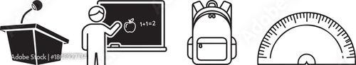 Black and White School Education and Academic Flat Vector Icons
