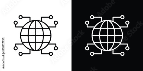 Global networking icon in line design. Editable stroke icon.