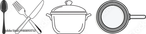 Graphic Collection of Cooking and Dining Utensils with Gray Accents