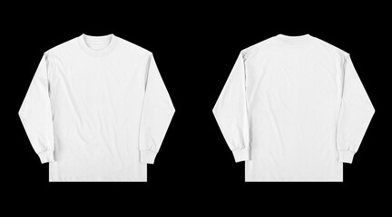 longsleeve t-shirt, regular longsleeve t-shirt white, tshirt photo for mockup front and back view isolated on black background