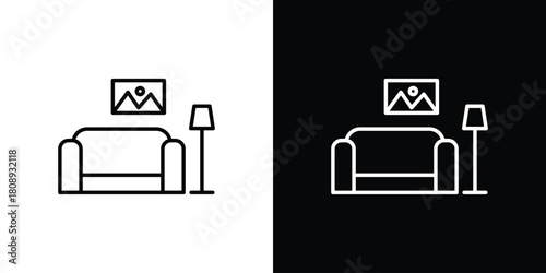 Living room icon in line design. Editable stroke icon.