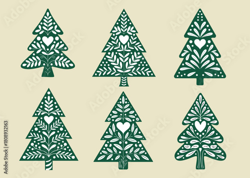 Scandinavian Folk Christmas Tree Illustration – Minimal Green Holiday Element
