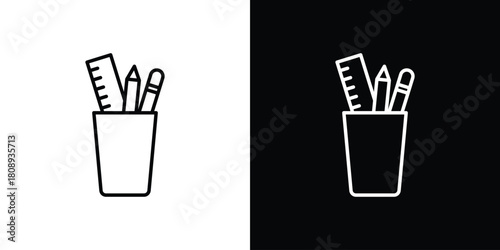 Pencil box icon in line design. Editable stroke icon.