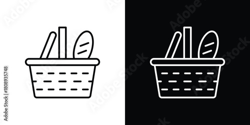 Picnic basket icon in line design. Editable stroke icon.