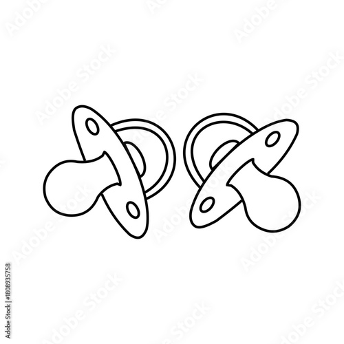 baby-pacifier-twins-icon  Black silhouette icon of two baby pacifiers side by side, symbolizing newborn care, baby accessories, infant comfort, twins, parenting, and childcare essentials.