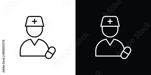 Pharmacist icon in line design. Editable stroke icon.