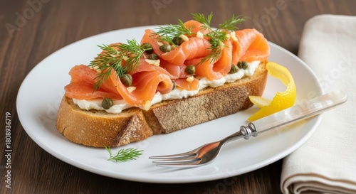 Smoked salmon toast with capers and dill
