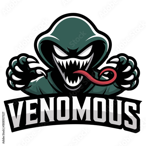 A menacing cartoon character with sharp teeth and a long tongue