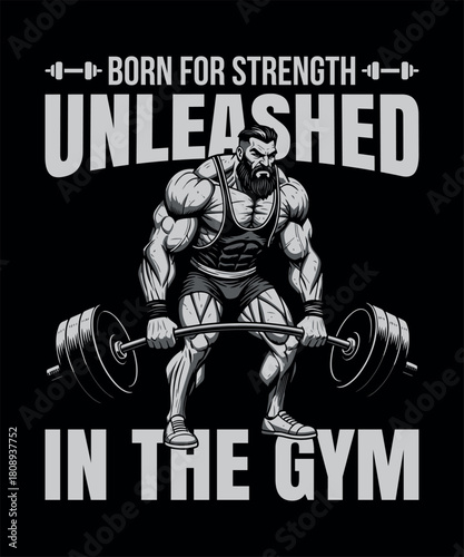 Unleashed strength gym weightlifting t-shirt design vector illustration