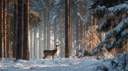 Deer in Snowy Forest