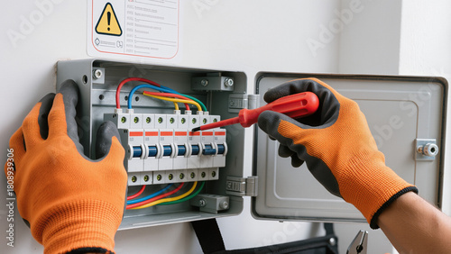 electrician working in electrical panel