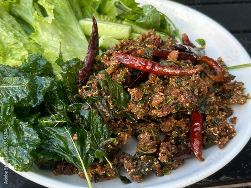 Deep-fried Isan-style minced meat salad
