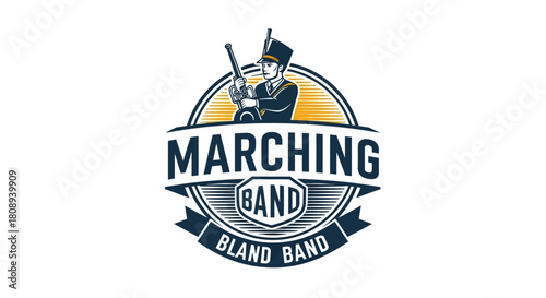 Classic emblem design featuring a dedicated marching band leader, perfect for celebrating musical parades, school spirit, and performing arts events
