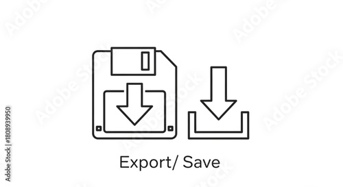 Digital icons symbolizing data saving and file export operations