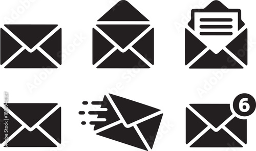 Email icon set for messages and notifications