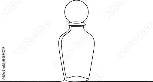 Bottle of perfume on white background. Black-and-white outline Illustration, design elements.
