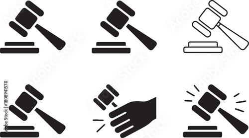Gavel icon set for justice and law