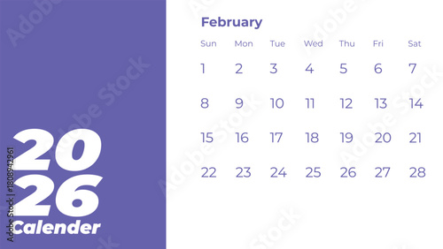 February 2026 Calendar Displayed on a Clean White Background.