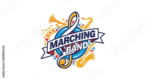 Energetic Marching Band Graphic Design Featuring Musical Instruments and Playful Typography