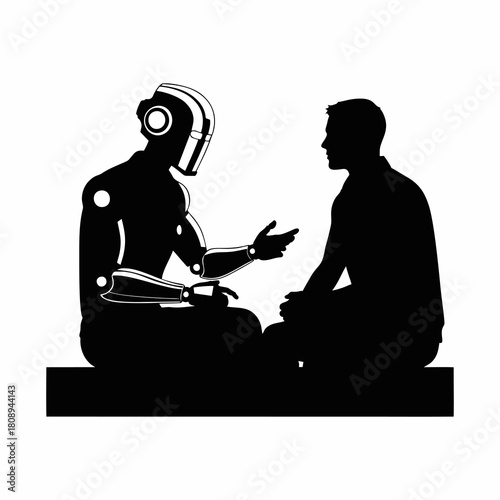 Doctor Robot Consulting with Male Patient Silhouette