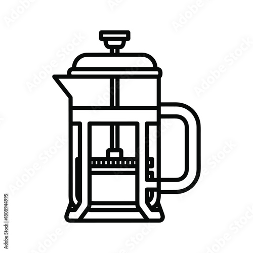 Line art icon of a classic french press coffee maker, perfect for brewing fresh coffee at home or cafe