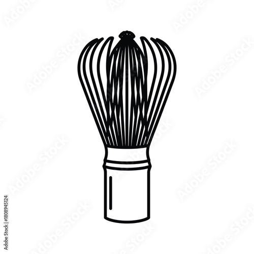 Line art illustration of a traditional bamboo matcha whisk, an essential tool for preparing green tea
