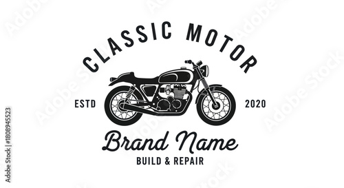 Vintage motorcycle logo featuring text, brand name, and the words "Classic Motor" in a circular design.