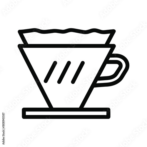 Coffee pour over dripper icon, a minimalist black and white illustration for brewing coffee