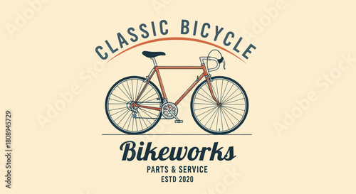 Vintage bicycle logo with detailed illustration, showcasing classic design and bike shop branding.