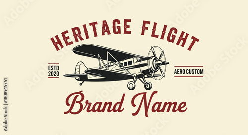A vintage-style logo featuring a classic biplane with 'Heritage Flight' and 'Brand Name' text.