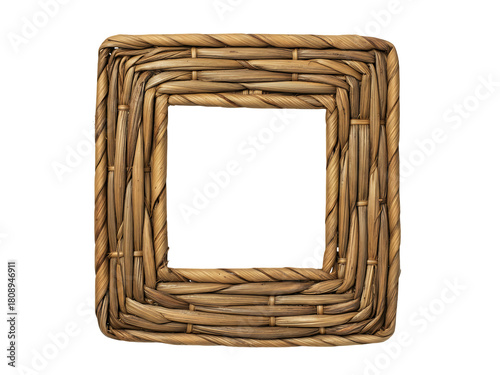 Square Woven Natural Fiber Picture Frame or Mirror Border with White Background