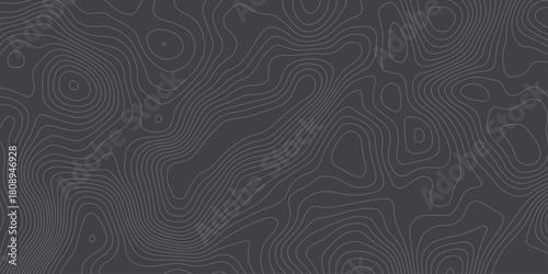 Minimalist dark topographic pattern with smooth contour lines forming abstract elevation waves. Modern seamless background ideal for maps, geology themes, tech design, and stylish digital textures.