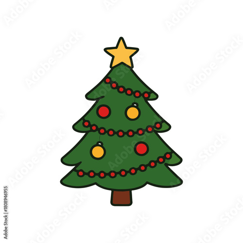 Christmas Tree Illustration on White Background