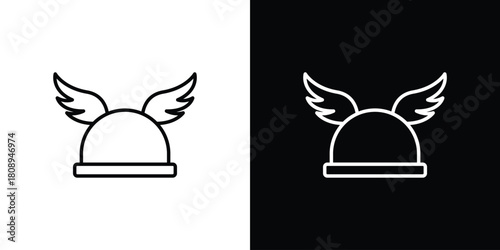 Winged viking helmet icon in line design. Editable stroke icon.