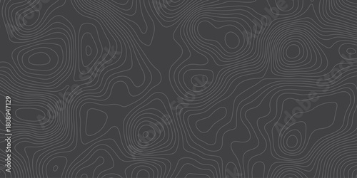 Minimalist dark topographic pattern with smooth contour lines forming abstract elevation waves. Modern seamless background ideal for maps, geology themes, tech design, and stylish digital textures.