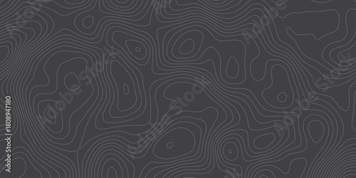 Minimalist dark topographic pattern with smooth contour lines forming abstract elevation waves. Modern seamless background ideal for maps, geology themes, tech design, and stylish digital textures.