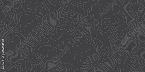 Minimalist dark topographic pattern with smooth contour lines forming abstract elevation waves. Modern seamless background ideal for maps, geology themes, tech design, and stylish digital textures.