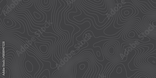 Minimalist dark topographic pattern with smooth contour lines forming abstract elevation waves. Modern seamless background ideal for maps, geology themes, tech design, and stylish digital textures.
