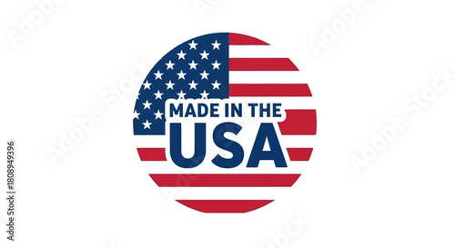 Circular Red, White, and Blue Emblem Symbolizing American Manufacturing and Domestic Product Origin Assurance Label