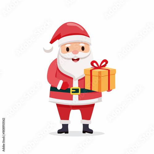 Festive Santa Claus holding a Christmas gift with a big smile, ready for holiday celebrations and gift-giving