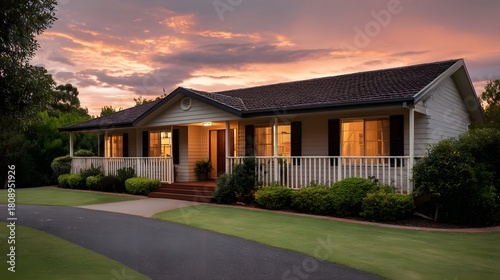 Wallpaper Mural Charming suburban home exterior glowing under a vibrant sunset sky Torontodigital.ca